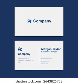Business card design template in blue and white color with simple and minimalist style