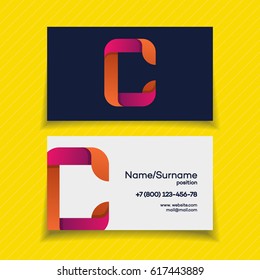 Business card design template with C logo modern color style on yellow background for your corporate identity business design creative company, cleaning firm etc. Vector Illustration