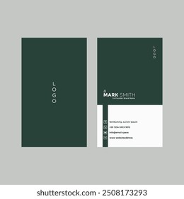 Business card design template, Clean professional business card template white and forest green background 