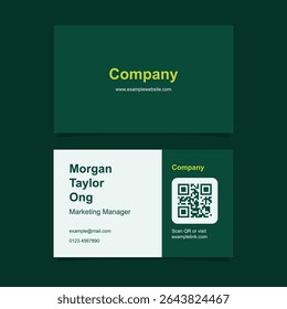 Business card design template in dark green, lime color, and white color with minimalist style
