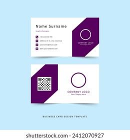 business card design template - deep purple and white color double sided vector - standard US size ratio - editable eps file 