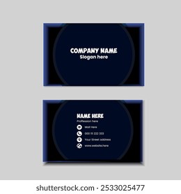 Plantilla de diseño de tarjeta de visita. Ilustración vectorial editable. Colores negro y azul.
