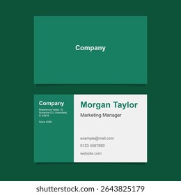 Business card design template in green and white color with simple and minimalist style