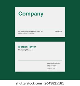 Business card design template in green and white color with simple and minimalist style