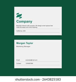 Business card design template in green and white color with simple and minimalist style