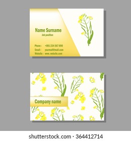 Business card Design Template with rape plant. Vector illustration