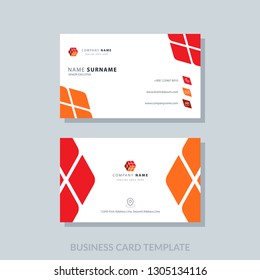 Business card design template red and white background. Flat design