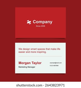 Business card design template in red and white color with minimalist style