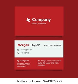 Business card design template in red and white color with minimalist style