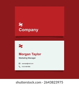 Business card design template in red and white color with minimalist style