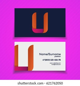 Business card design template with U logo modern color style on pink background for your corporate identity business design use for company. Vector Illustration