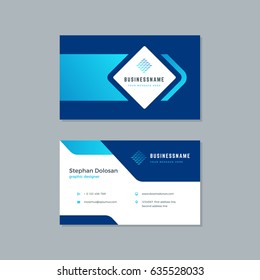 Business card design trendy blue colors template modern corporate branding style vector Illustration. Two sides with abstract logo on clean background.