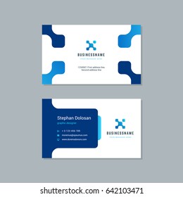 Business card design trendy blue colors template modern corporate branding style vector Illustration. Two sides with abstract logo on clean background.