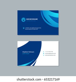 Business card design trendy blue colors template modern corporate branding style vector Illustration. Two sides with abstract logo on clean background.