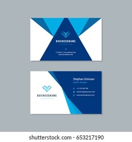 Business card design trendy blue colors template modern corporate branding style vector Illustration. Two sides with abstract logo on clean background.