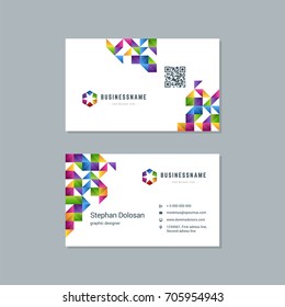 Business card design trendy colorful template modern corporate branding style vector Illustration. Two sides with abstract logo on clean background.