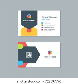 Business card design trendy colorful template modern corporate branding style vector Illustration. Two sides with abstract logo on clean background.