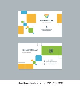Business card design trendy colorful template modern corporate branding style vector Illustration. Two sides with abstract logo on clean background.