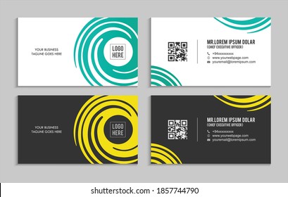 Business card design vector template , Visiting card design vector template , Dark Black Yellow business card template , White Cyan business card template with abstract shapes