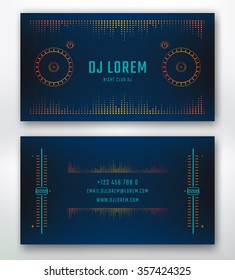 Business Card For Dj Or Music Studio, Night Club. Vector Template With Design Elements Dj Control Surface.