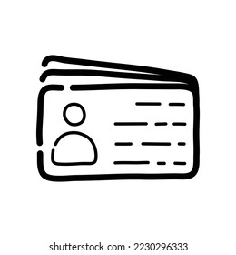 Business card doodle icon. Hand drawn symbol. Vector illustration.