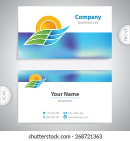 business card - Ecology and Nature - Landscape icon - summer tourism - symbol of the sun and the hills - vector graphics - versatile stickers - stickers on products