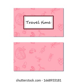 Business card with elements for travel. Concept for summer holidays and travel agency. Placement of a banner, coupon, certificate or flyer.