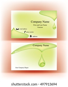 Business card with a falling drop shape, holding inside a small olive