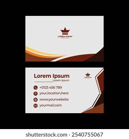 The business card features a sleek, modern design with a minimalist aesthetic. It has a matte finish in a deep navy blue, providing a sophisticated backdrop for the content. The front displays the log