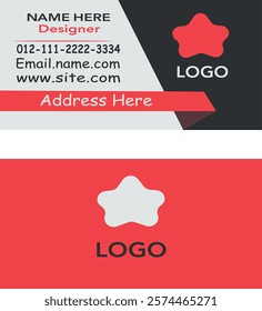 a business card featuring a prominent red star design, symbolizing creativity and professionalism