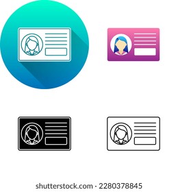 Business Card Female Finance Icon, Set of Flat Long Shadow, Black-White Silhouette, Line Art Logo Icon Symbol Isolated on White Background