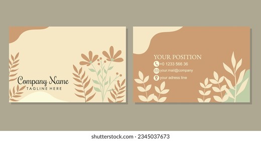 vector de plantilla de diseño plano de tarjeta de visita. diseño con patrón floral dibujado a mano. orientación horizontal para tarjetas de identidad, tarjetas de agradecimiento, portadas, invitaciones