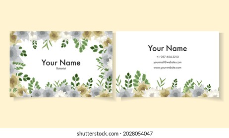 Business Card Floral design Creative, modern, simple Vector template flat design with blooming flowers, leaves. Visiting card for wedding planners, event manager, media company, ad, marketing, hotel