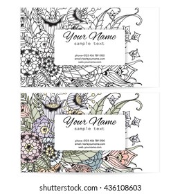 Business card with a floral ornament. The file has two versions, black and white and color. You can choose to change the color.