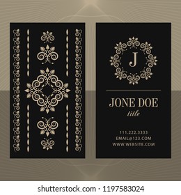 
Business card with floral pattern and monogram. Vector illustration.
