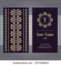 
Business card with floral pattern and monogram. Vector illustration.
