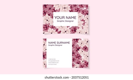 Business Card with flower design beautiful stylish colorful floral artwork Visiting Card for flower shop, creative artists, influencers, event planners. Standard Size Vector Illustration