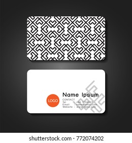 Business card front and back template with geometric tiles with grid pattern background, vector illustration