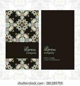 Business Card with geometric floral pattern. Use the finishing press, invitations, brochures, presentations, for the background of the site.