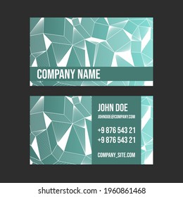 Business card with a geometric simple pattern of lines and triangles on turquoise gradient background. Company identity, design option. Linear vector drawing