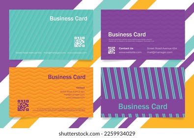 Business card geometric wave line ornate colored decorative design set realistic vector illustration. Abstract elegant geometry namecard company identity professional branding corporate information