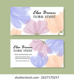 Business card or gift certificate template with delicate flowers. Vector.