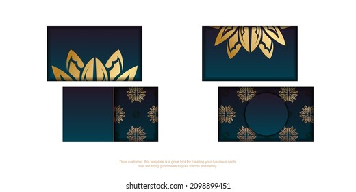 Business card with gradient blue color with luxurious gold pattern for your personality.