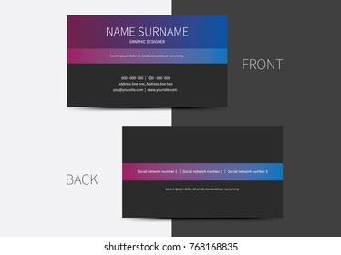 A business card with gradient and lines dividing layout on 3 parts
