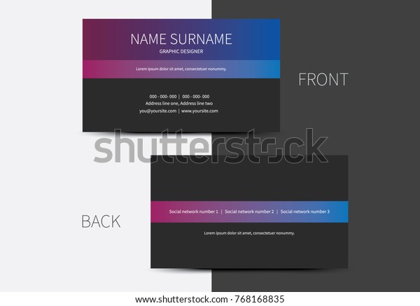A business card with gradient and lines dividing\
layout on 3 parts\
