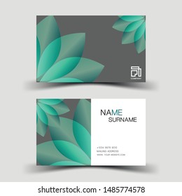 Business card. With green and gray elements design. And inspiration from 
Leaves. On white background. 