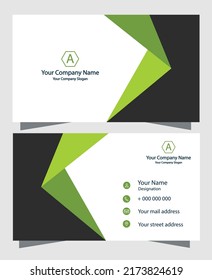 Business Card green and grey Template, Stationery , slogan, double side editable vector