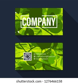 Business card. Green leaf element template for graphics design. Vector illustration