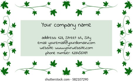 Business card with green ornament and maple leaves