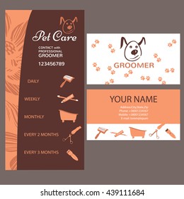 Business card of grooming service pet, informative banner
